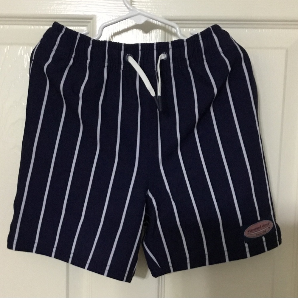 Vineyard Vines Navy and White Striped Kids Swim Trunks